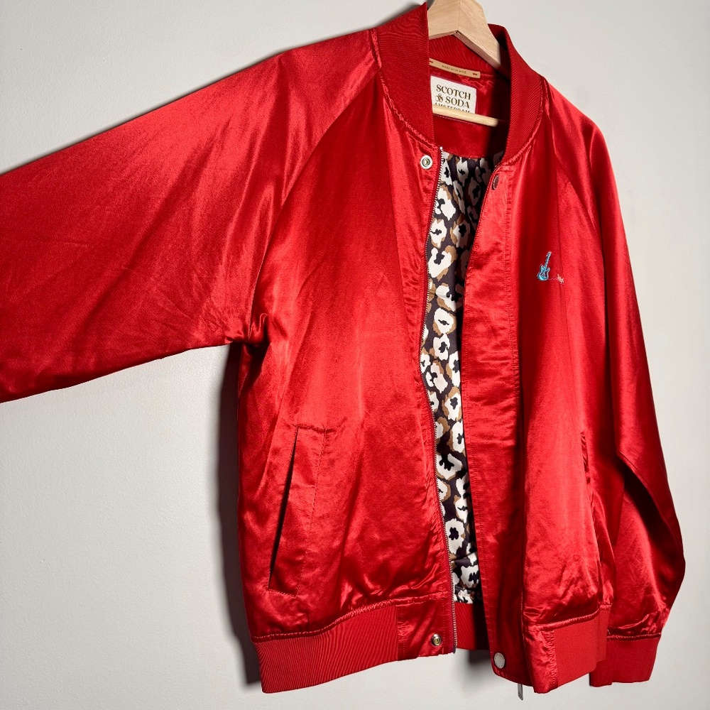 Scotch & Soda Amsterdam Souvenir Red Bomber Jacket Sz M - Picture 3 of 13